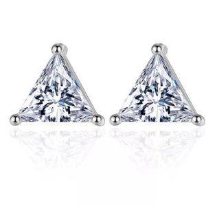 NEW 925 Sterling Silver Diamond Triangle Stud Earrings